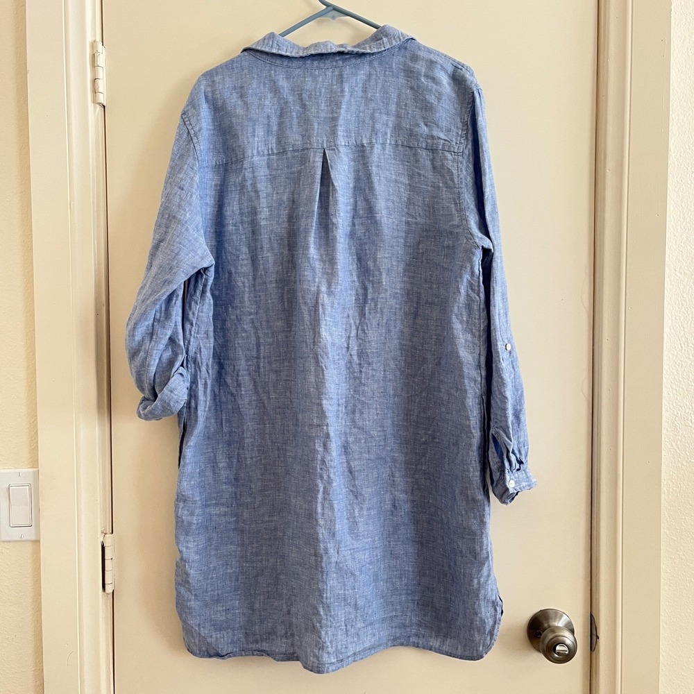 Tahari 100% Linen Tunic Shirt Dress XL Button Down Lagenlook Coastal Nautical - Picture 2 of 10